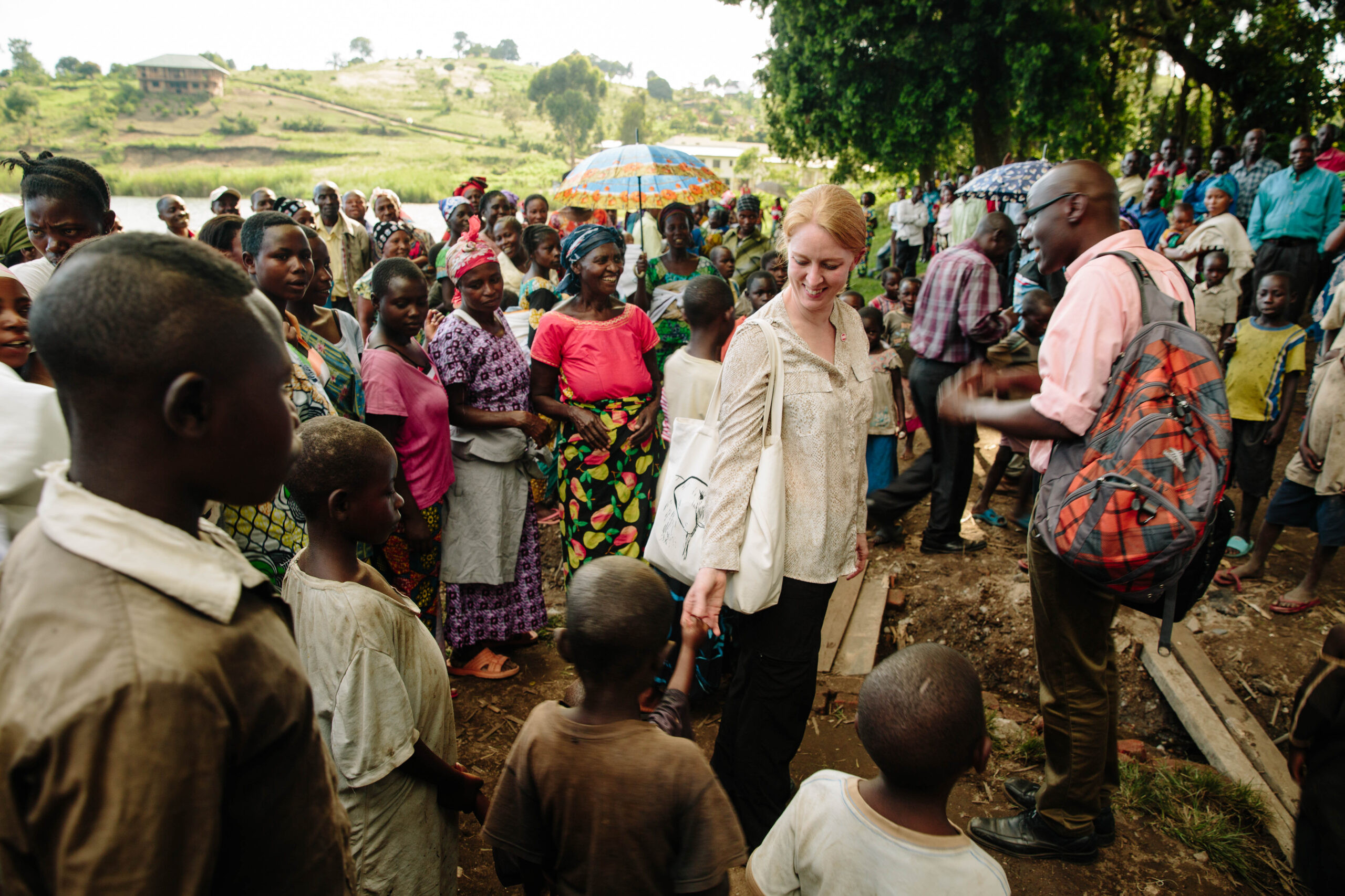 Ellen Agler speaking with children in Africa