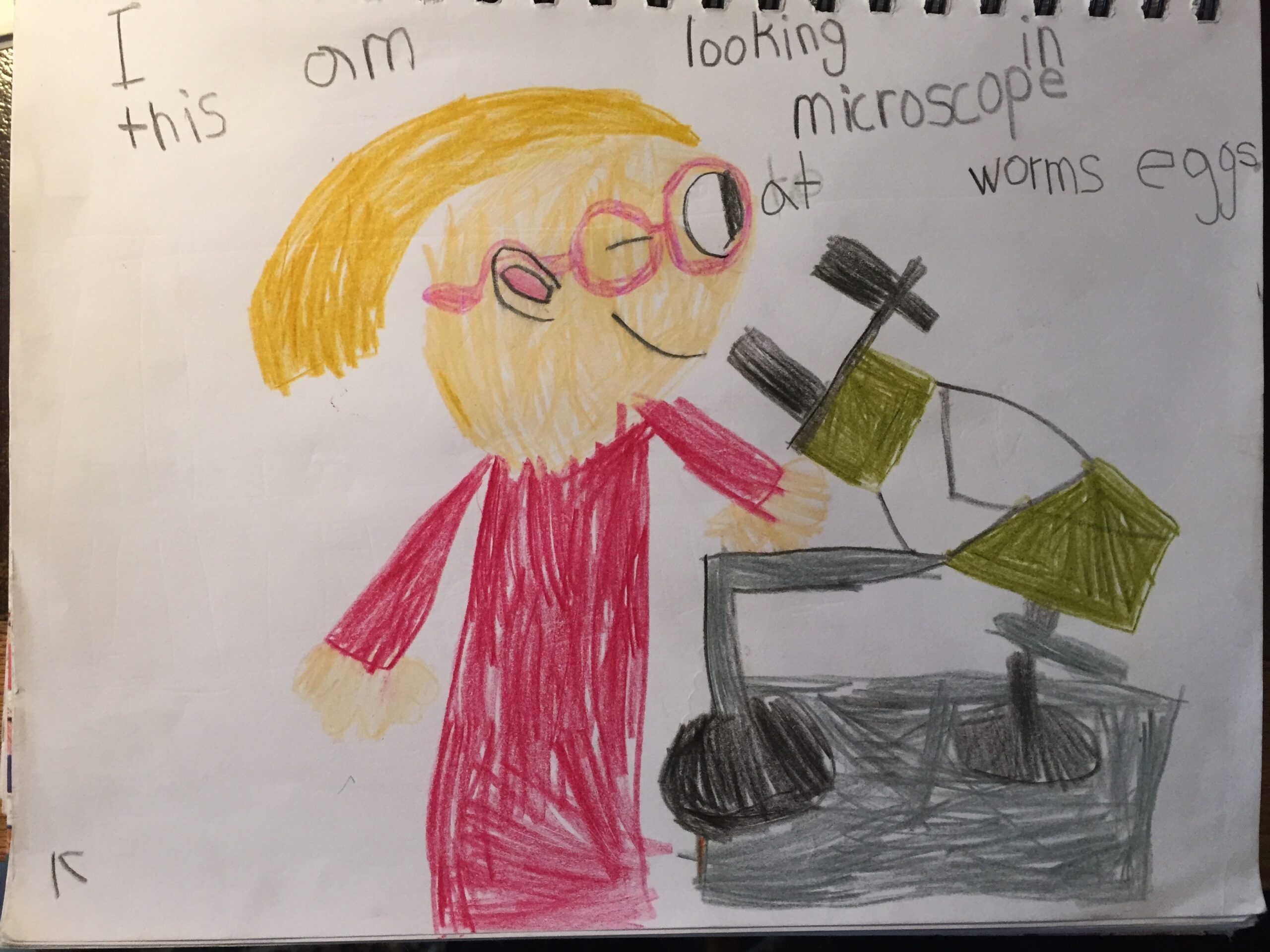 Child drawing of using a microscope.